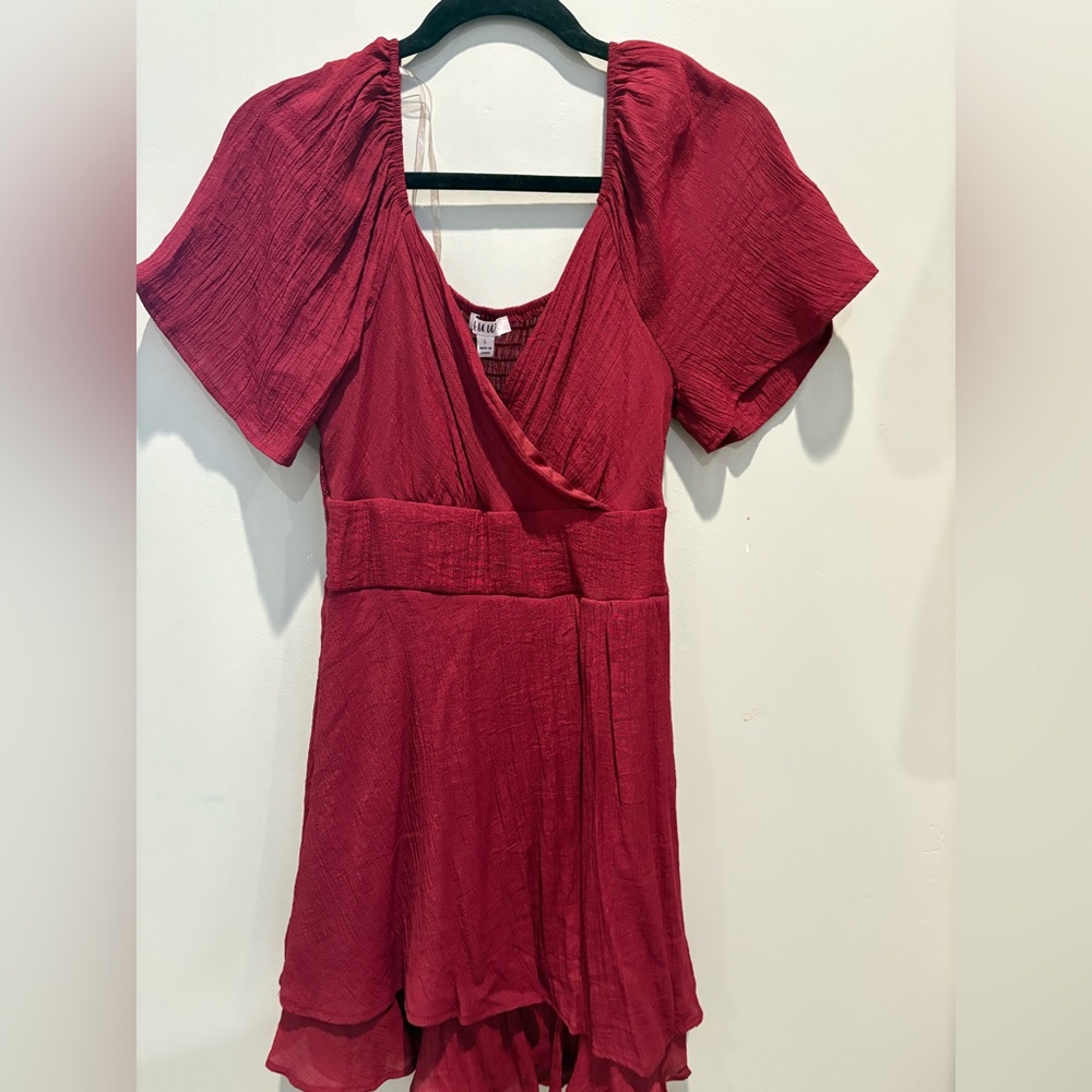 Zara Red V-Neck Flutter Sleeve Mini Dress
